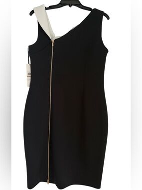 Calvin Klein One-Shoulder Black Sheath Dress with side Zip